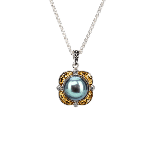 Sterling Silver and 10k Gold Celtic Knot Peacock Pearl Necklace - The Celtic Gift Store - Necklaces