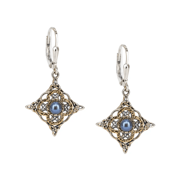 Sterling Silver and 10k Gold Celtic Star Peacock Pearl Earrings - The Celtic Gift Store - Earrings