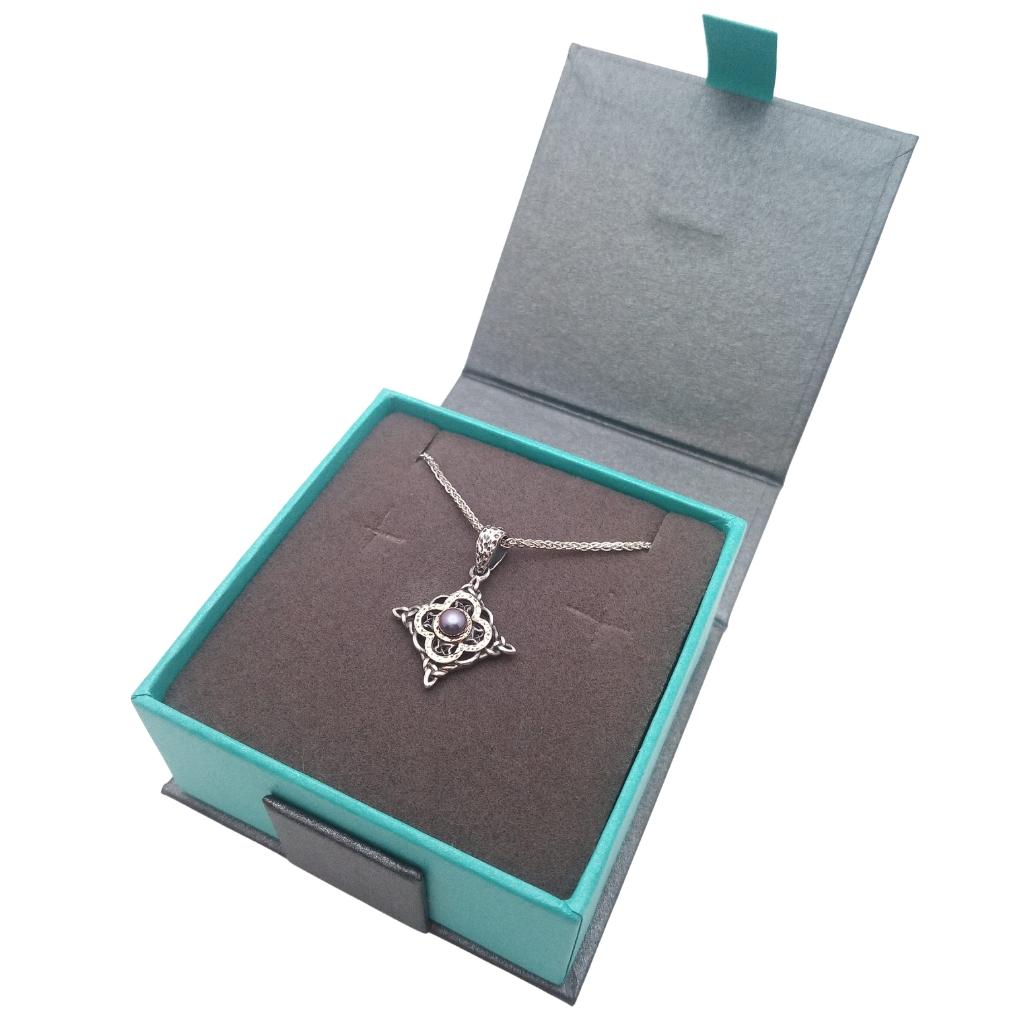 Sterling Silver and 10k Gold Celtic Star Peacock Pearl Necklace