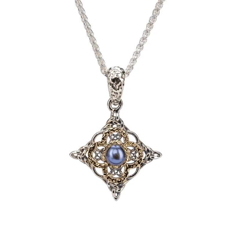 Sterling Silver and 10k Gold Celtic Star Peacock Pearl Necklace - The Celtic Gift Store - Necklaces