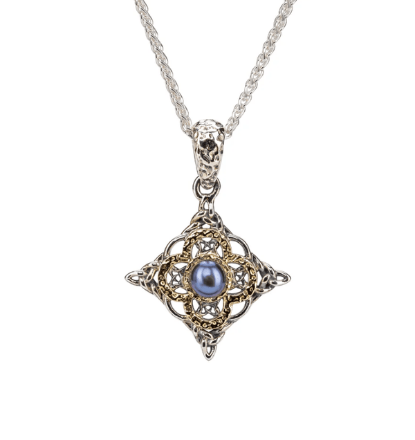 Sterling Silver and 10k Gold Celtic Star Peacock Pearl Necklace - The Celtic Gift Store - Necklaces