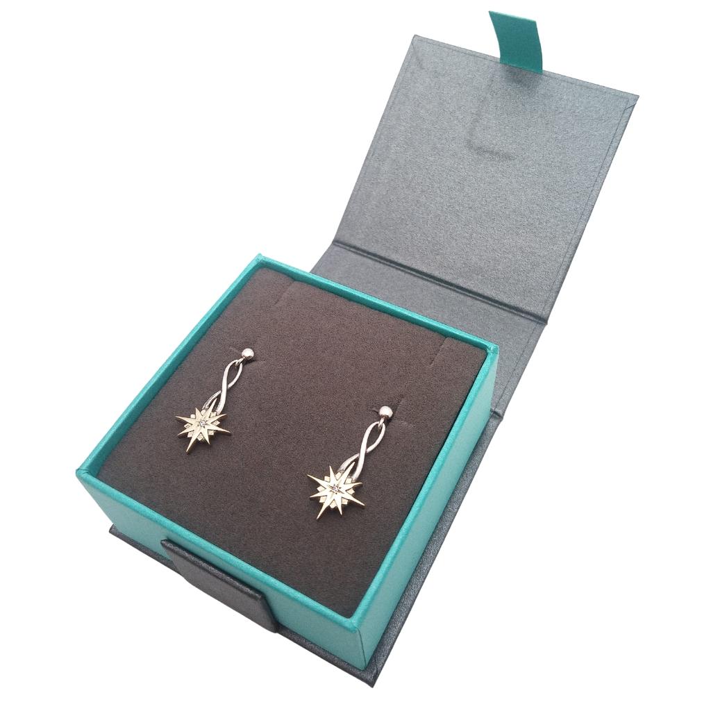 Sterling Silver and 10k Gold Falling Star Earrings with White Sapphire