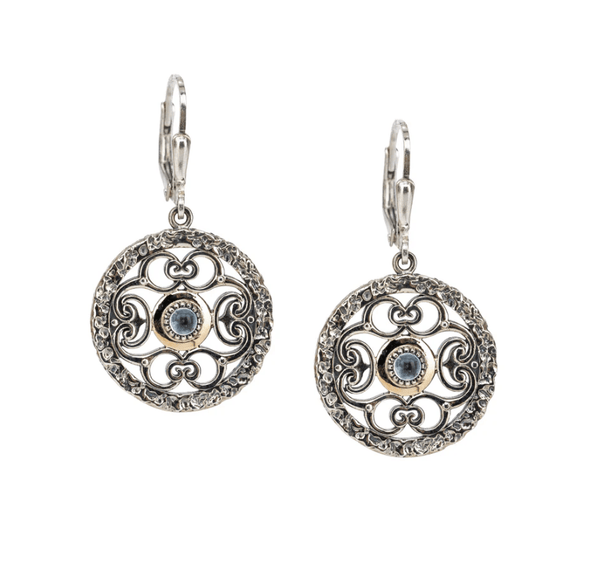 Sterling Silver and 10k Gold Whirlpool Earrings with Sky Blue Topaz - The Celtic Gift Store - Earrings