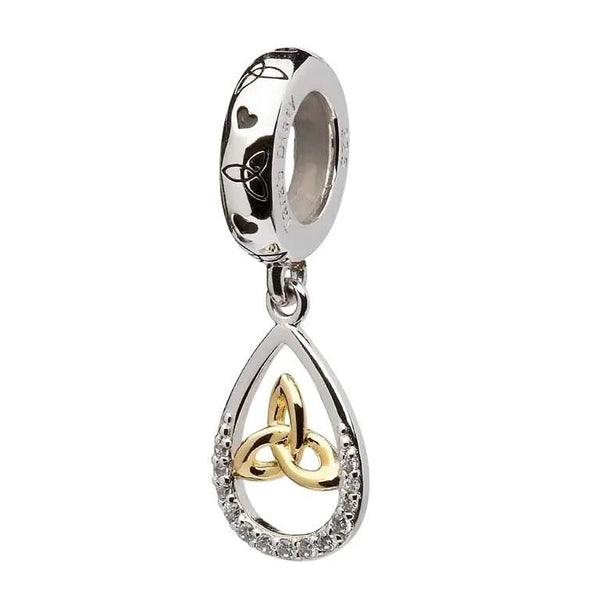 Sterling Silver and 14k Gold Plated Trinity Knot Tear Drop Bead - The Celtic Gift Store - Jewelry