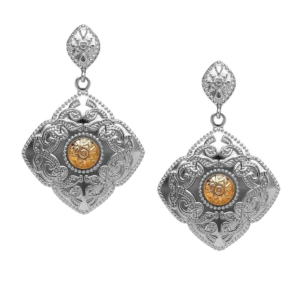Sterling Silver and 18k Gold Celtic Kite Shield Earrings
