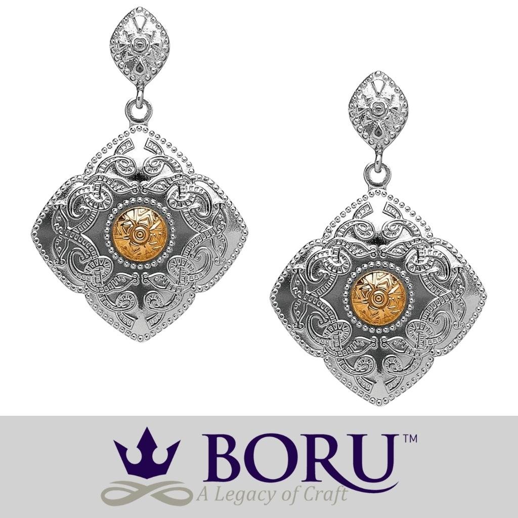 Sterling Silver and 18k Gold Celtic Kite Shield Earrings