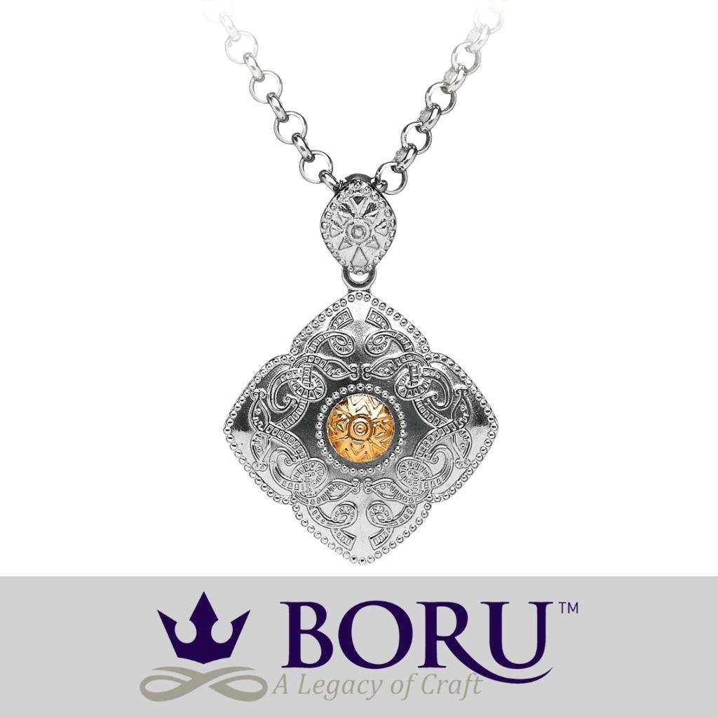 Sterling Silver and 18k Gold Celtic Kite Shield Necklace