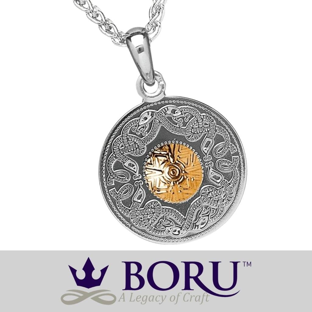 Sterling Silver and 18k Gold Celtic Shield Necklace- Medium