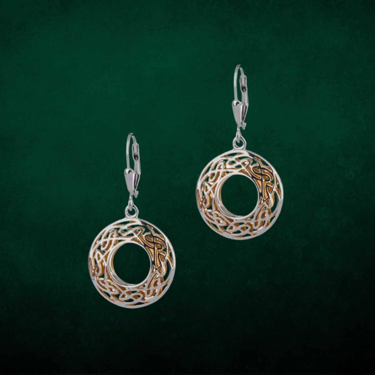 Sterling Silver and 22k Gold Celtic Knot Round Window Earrings - The Celtic Gift Store - Earrings