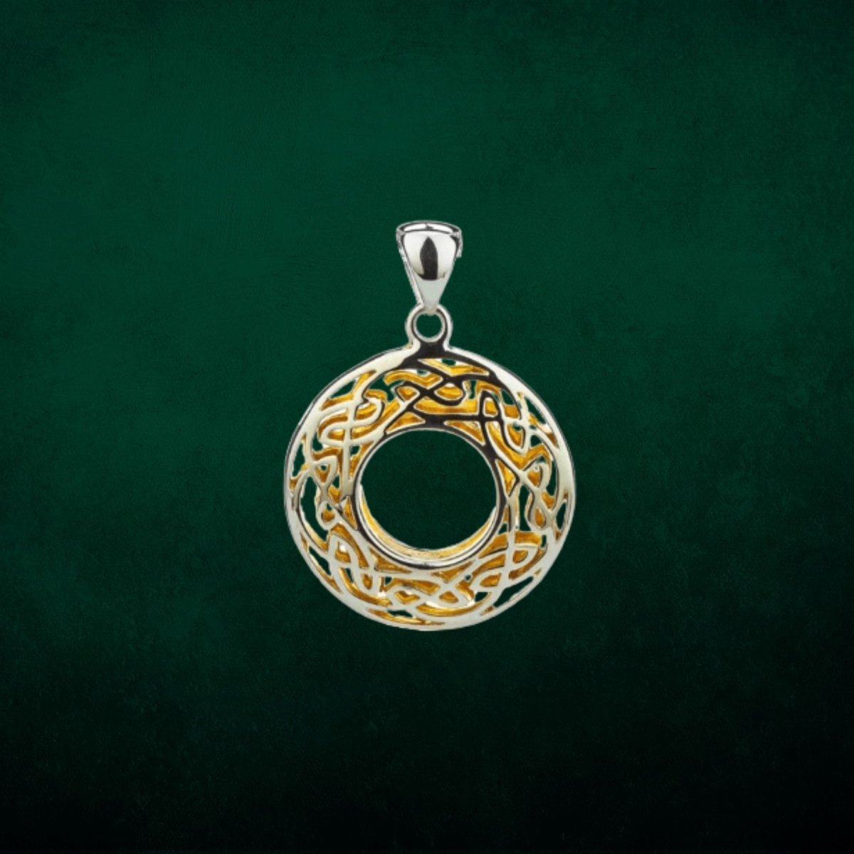 Sterling Silver and 22k Gold Celtic Knot Round Window Necklace - The Celtic Gift Store - Necklaces