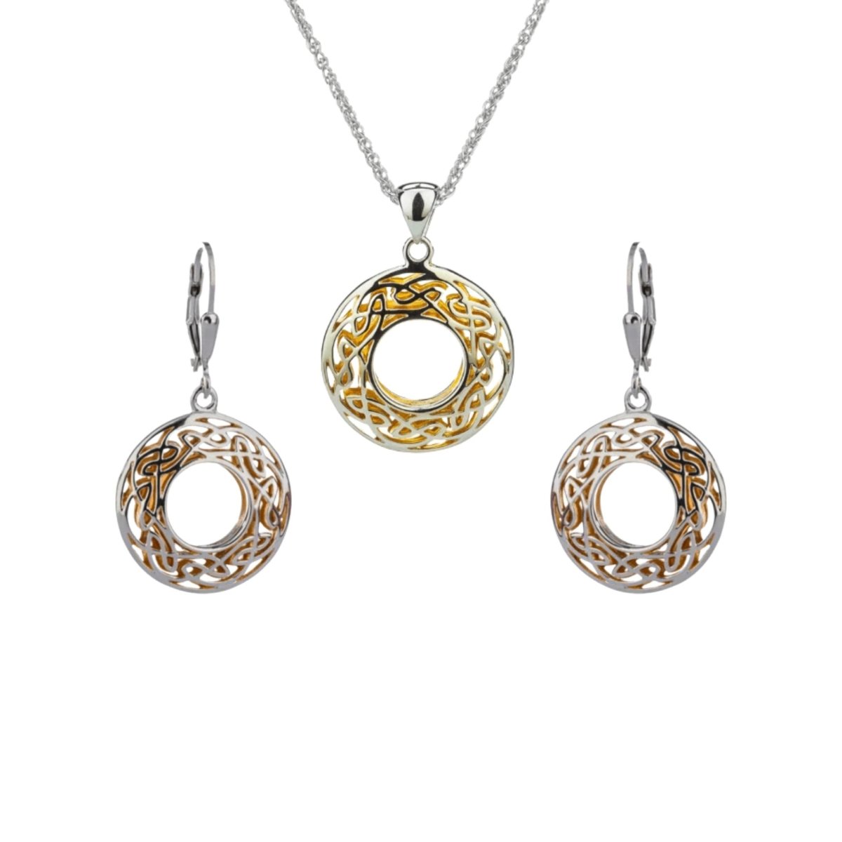 Sterling Silver and 22k Gold Celtic Knot Round Window Necklace - The Celtic Gift Store - Necklaces