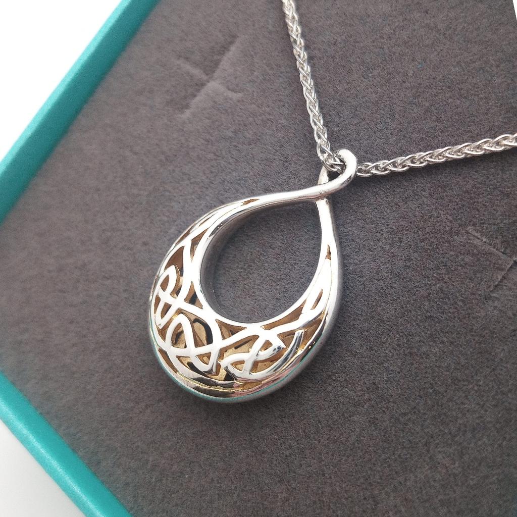 Sterling Silver and 22k Gold Celtic Teardrop Window Necklace