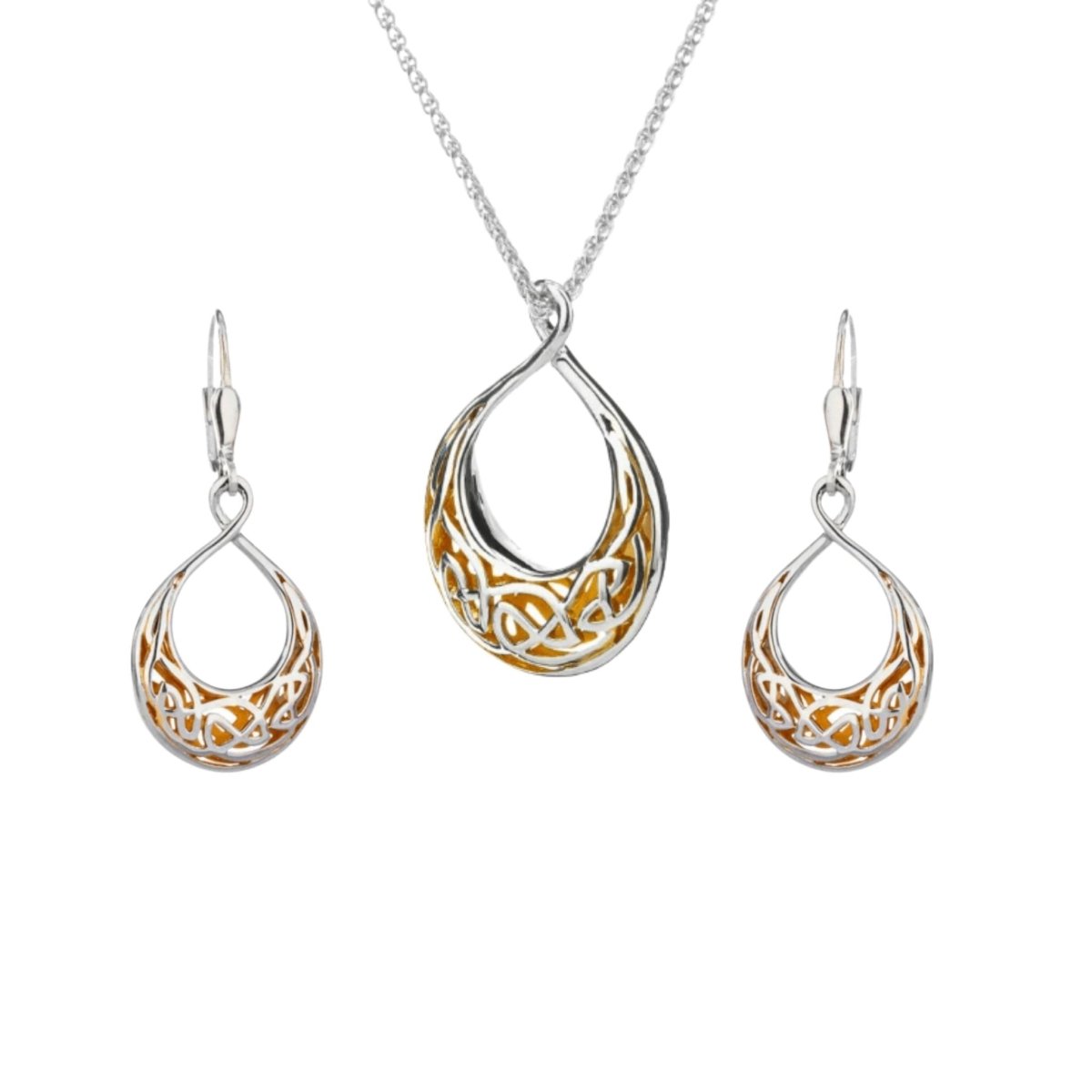 Sterling Silver and 22k Gold Celtic Teardrop Window Necklace - The Celtic Gift Store - Necklaces