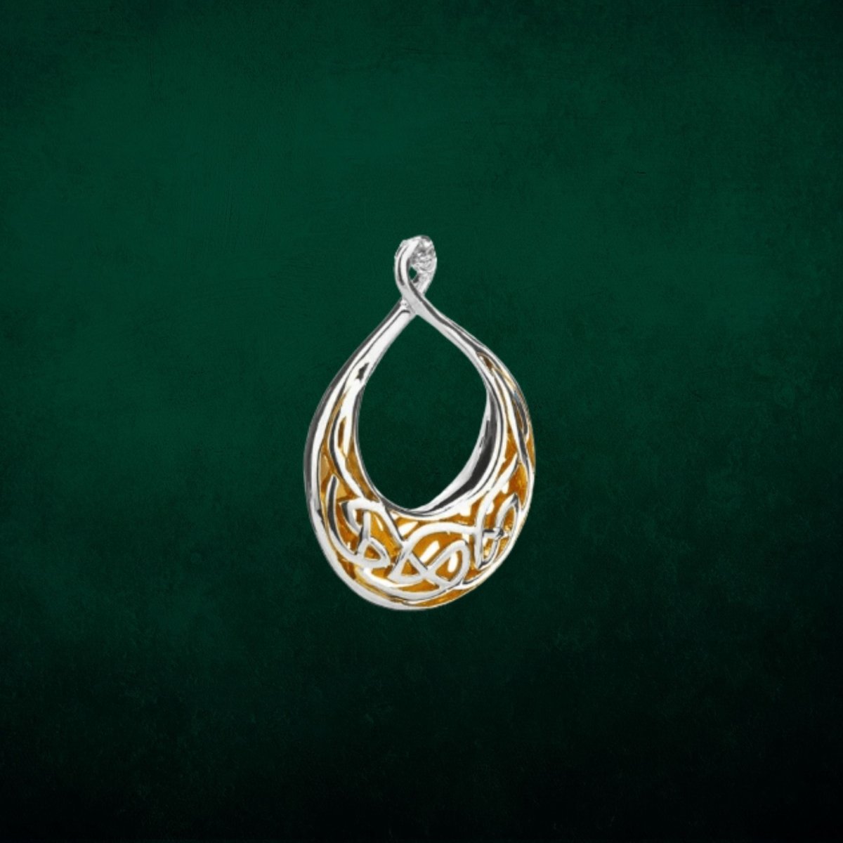 Sterling Silver and 22k Gold Celtic Teardrop Window Necklace - The Celtic Gift Store - Necklaces