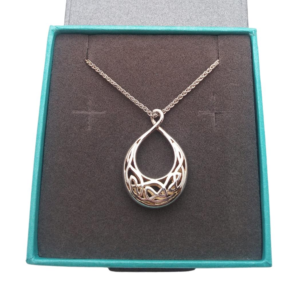 Sterling Silver and 22k Gold Celtic Teardrop Window Necklace