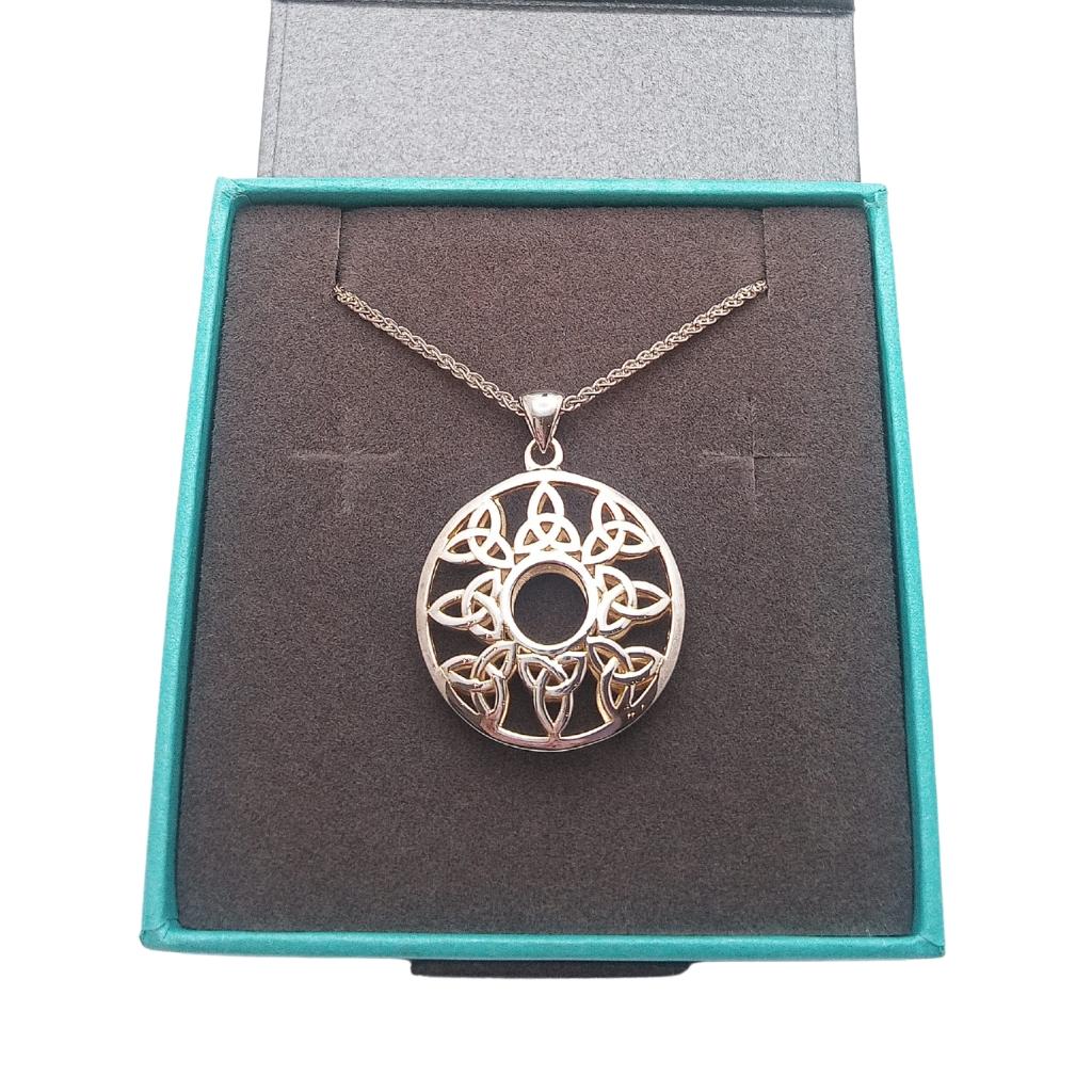Sterling Silver and 22k Gold Trinity Knot Circular Window Necklace
