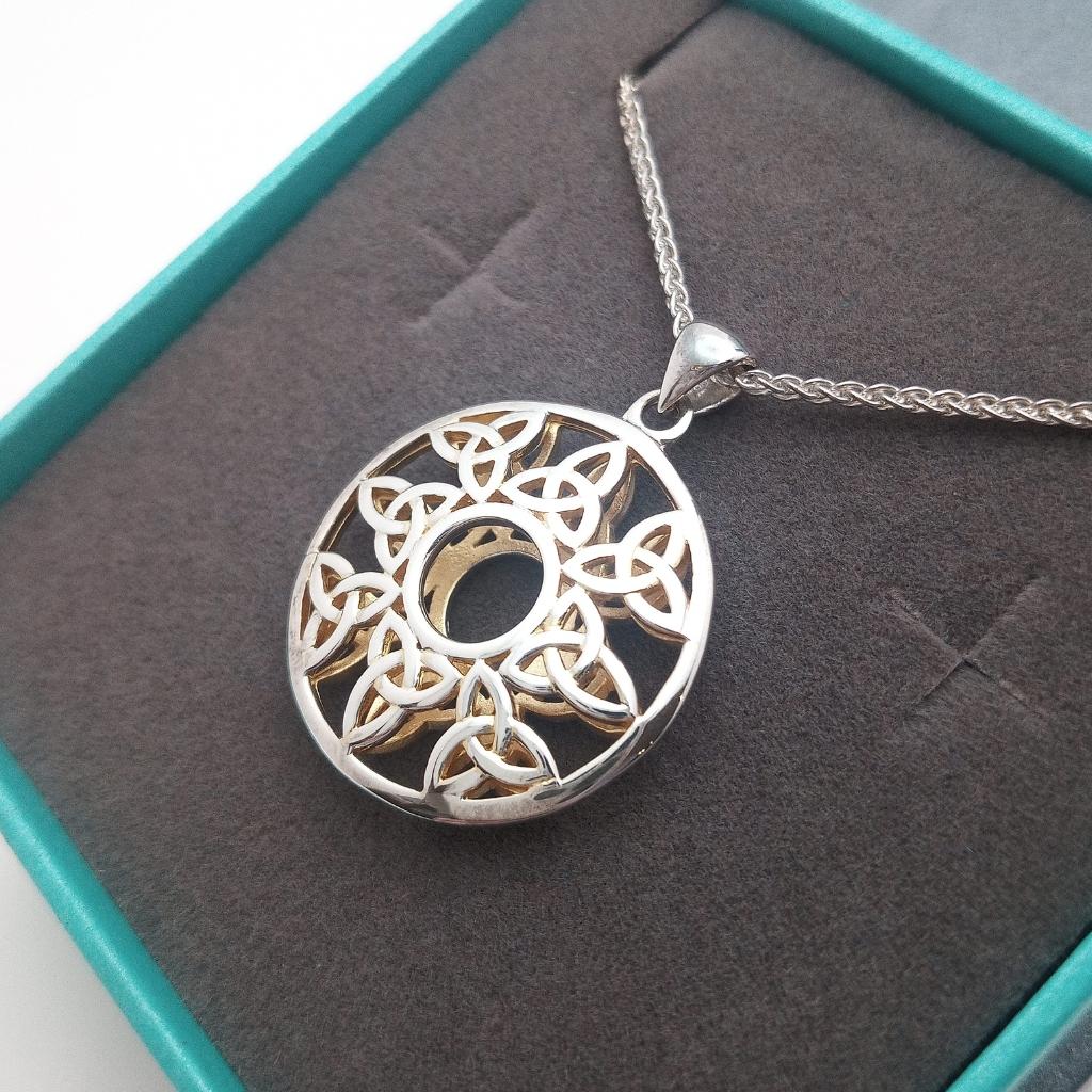 Sterling Silver and 22k Gold Trinity Knot Circular Window Necklace