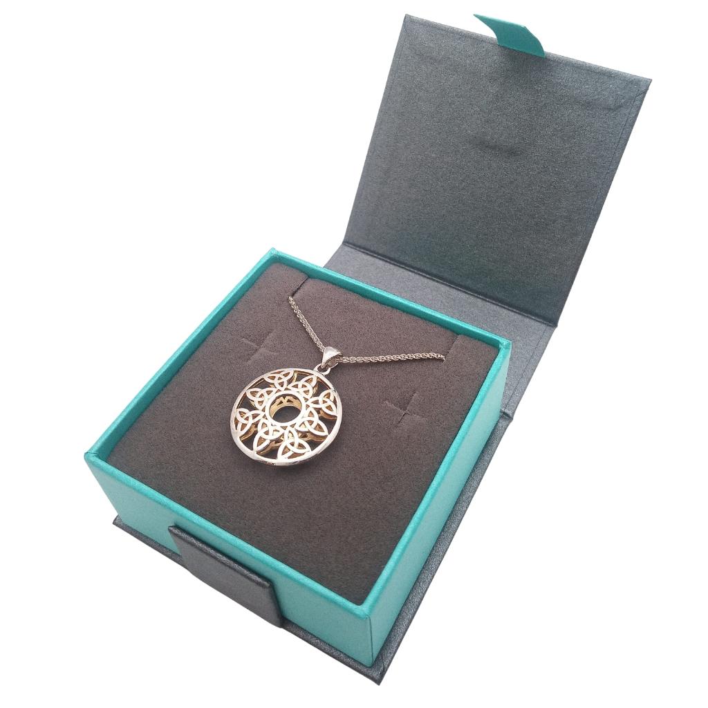 Sterling Silver and 22k Gold Trinity Knot Circular Window Necklace