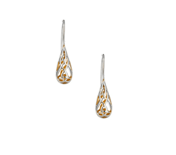 Sterling Silver and 22k Gold Trinity Knot Teardrop Earrings - The Celtic Gift Store - Earrings