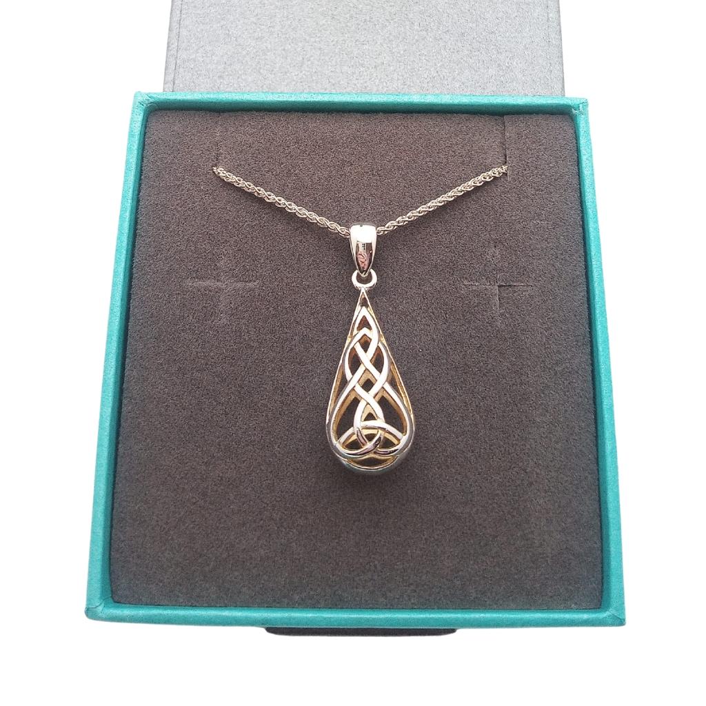 Sterling Silver and 22k Gold Trinity Knot Teardrop Necklace