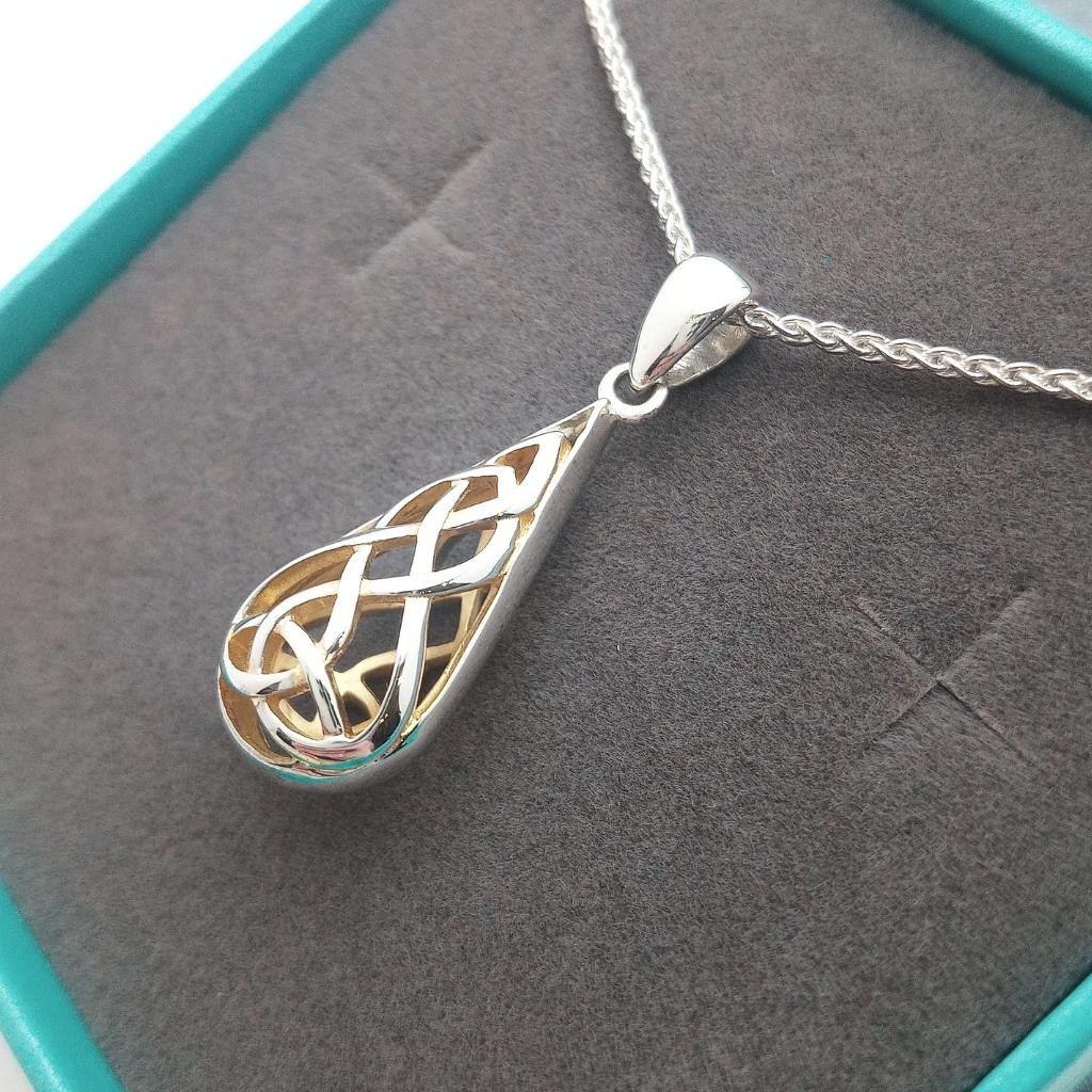 Sterling Silver and 22k Gold Trinity Knot Teardrop Necklace