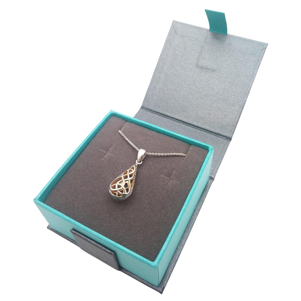 Sterling Silver and 22k Gold Trinity Knot Teardrop Necklace