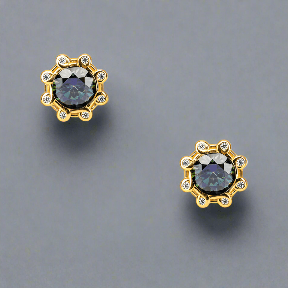 Sterling Silver and 23k Gold Celestial Earrings with Blue Moissanite - The Celtic Gift Store - Earrings