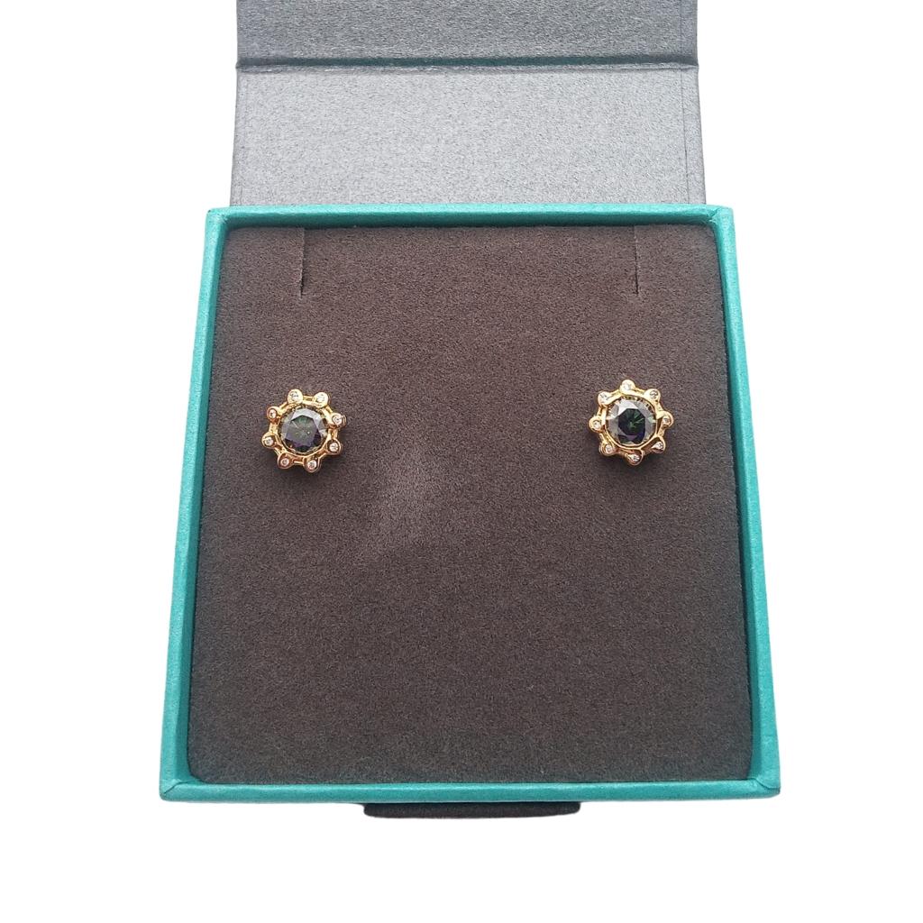 Sterling Silver and 23k Gold Celestial Earrings with Blue Moissanite