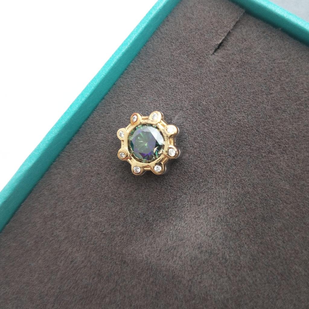 Sterling Silver and 23k Gold Celestial Earrings with Blue Moissanite