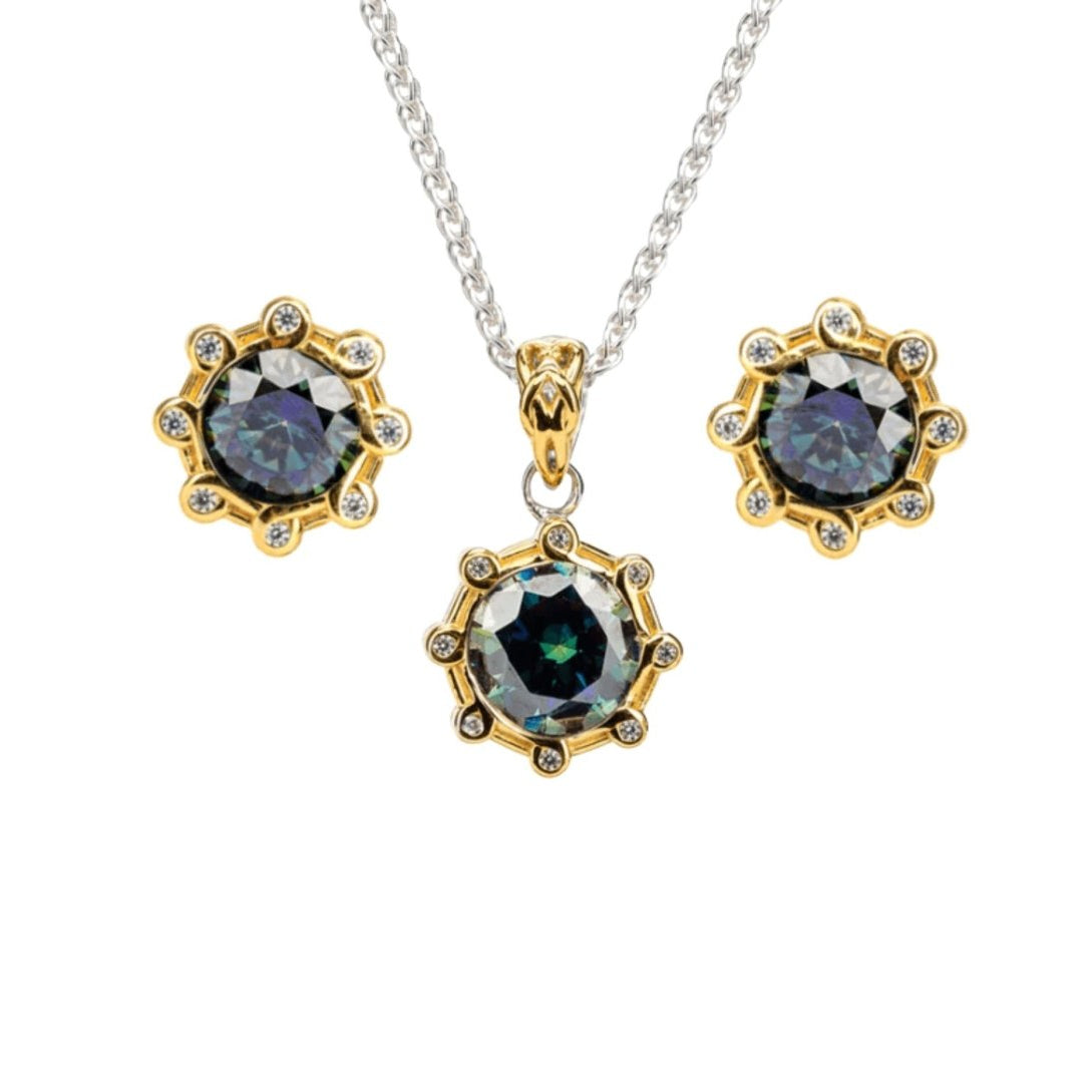 Sterling Silver and 23k Gold Celestial Earrings with Blue Moissanite - The Celtic Gift Store - Earrings