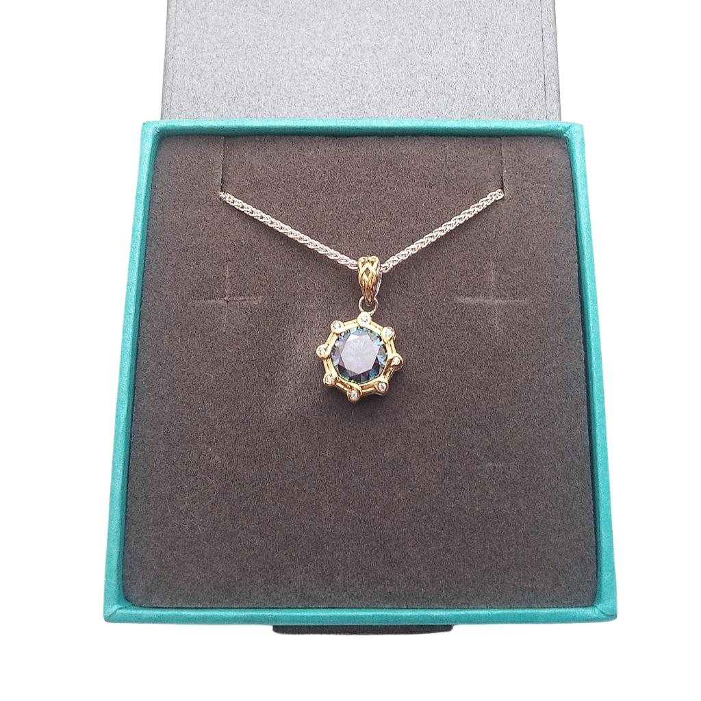 Sterling Silver and 23k Gold Celestial Necklace with Blue Moissanite