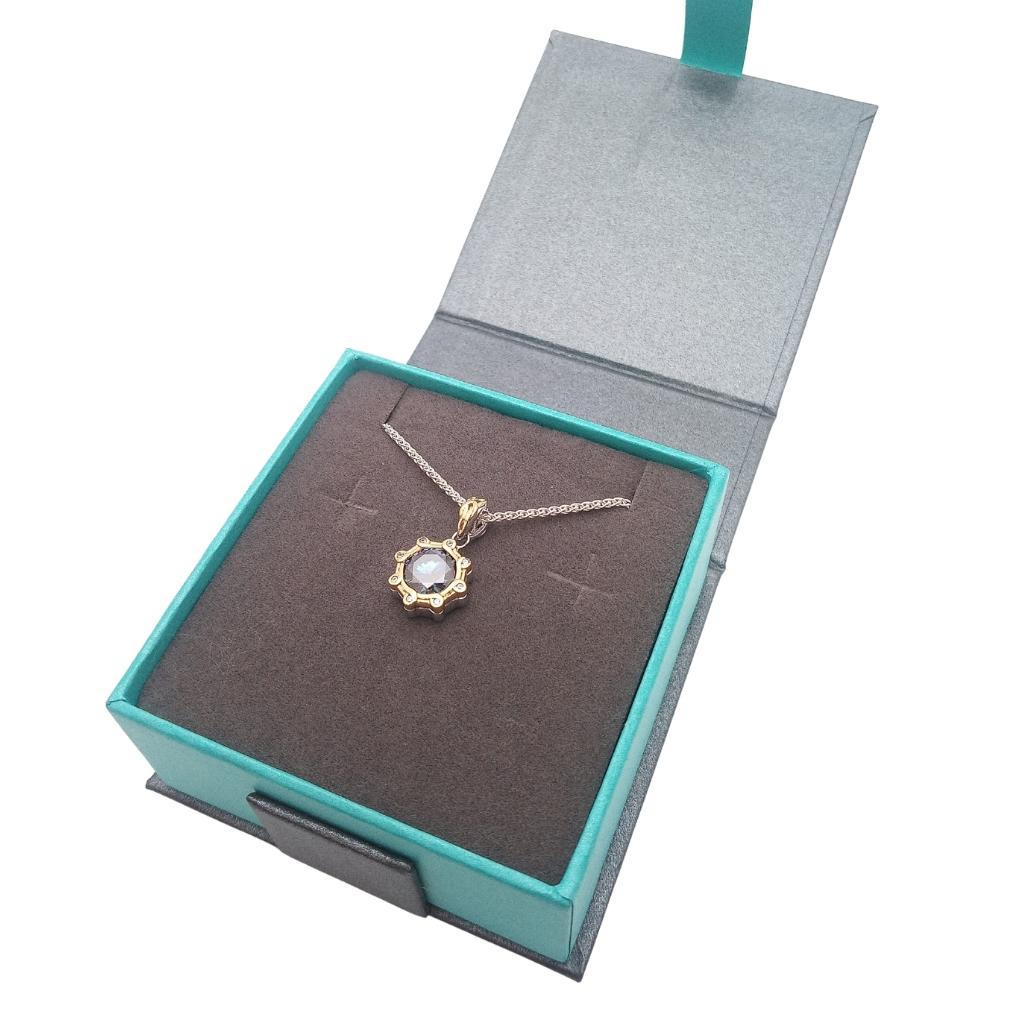 Sterling Silver and 23k Gold Celestial Necklace with Blue Moissanite