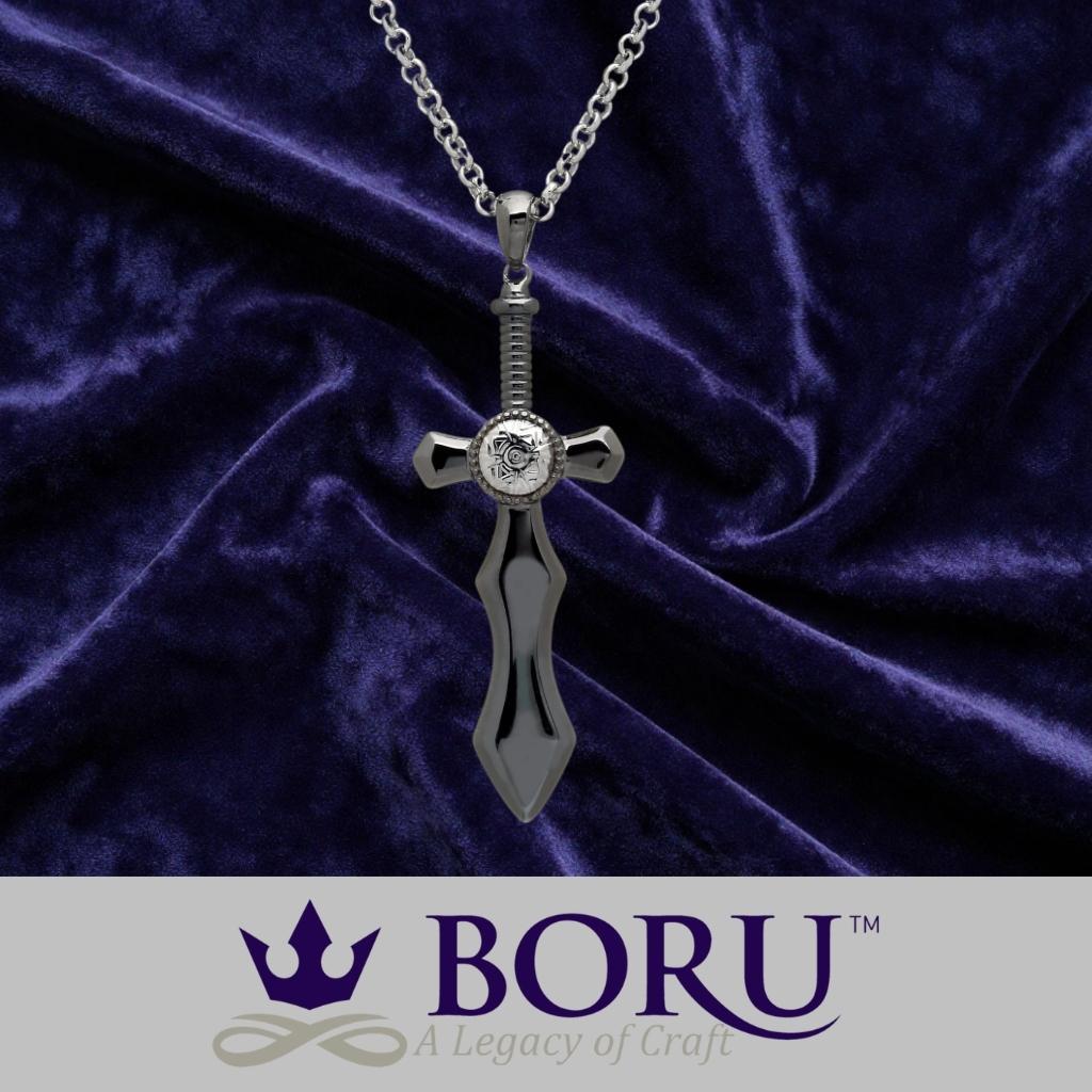 Sterling Silver and Black Rhodium Nuada Sword Necklace- Large