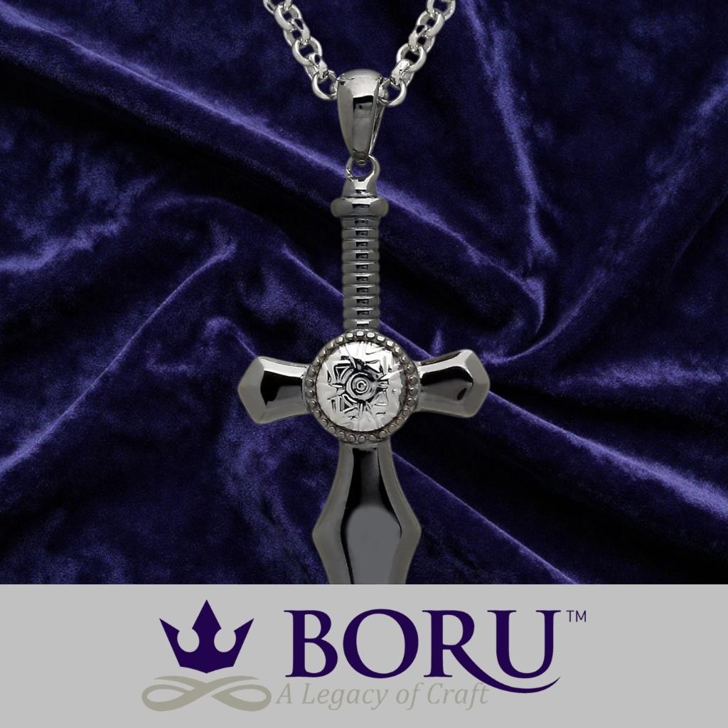 Sterling Silver and Black Rhodium Nuada Sword Necklace- Large
