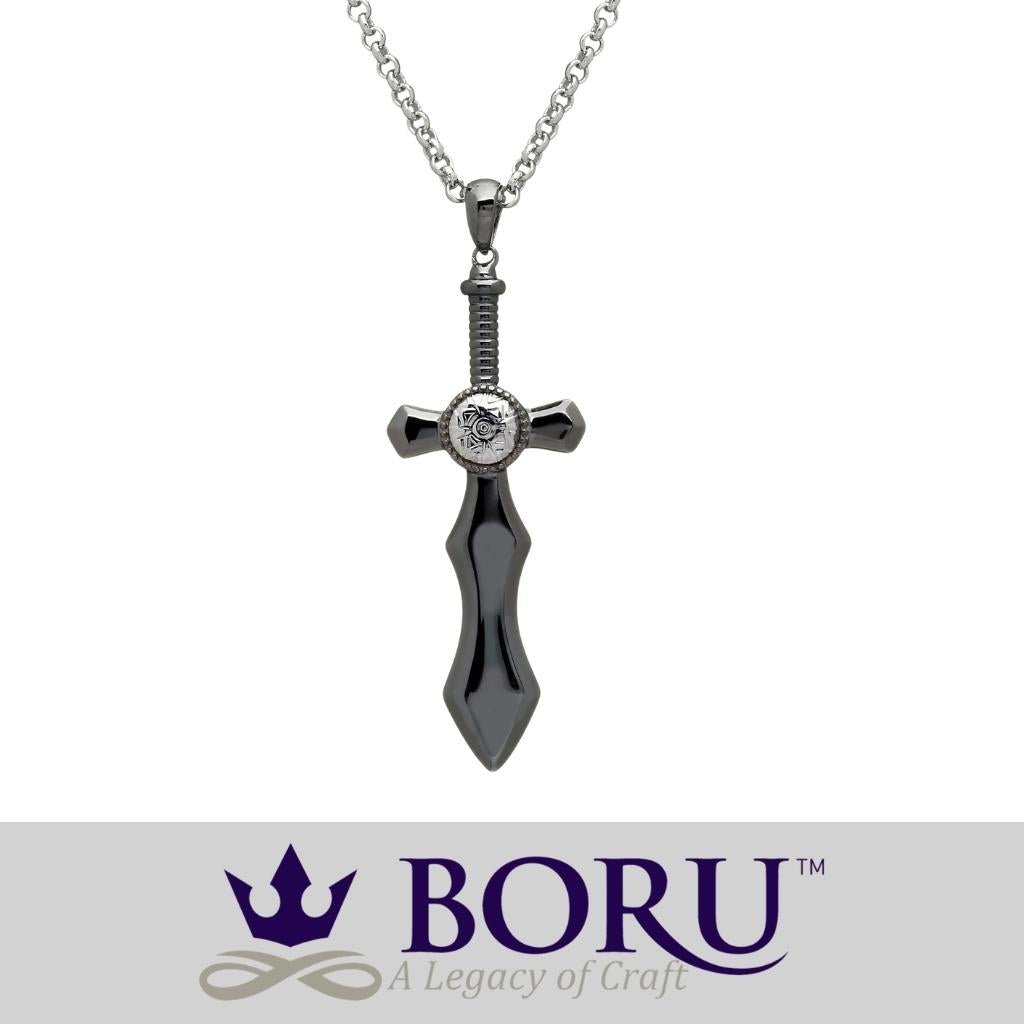 Sterling Silver and Black Rhodium Nuada Sword Necklace- Large