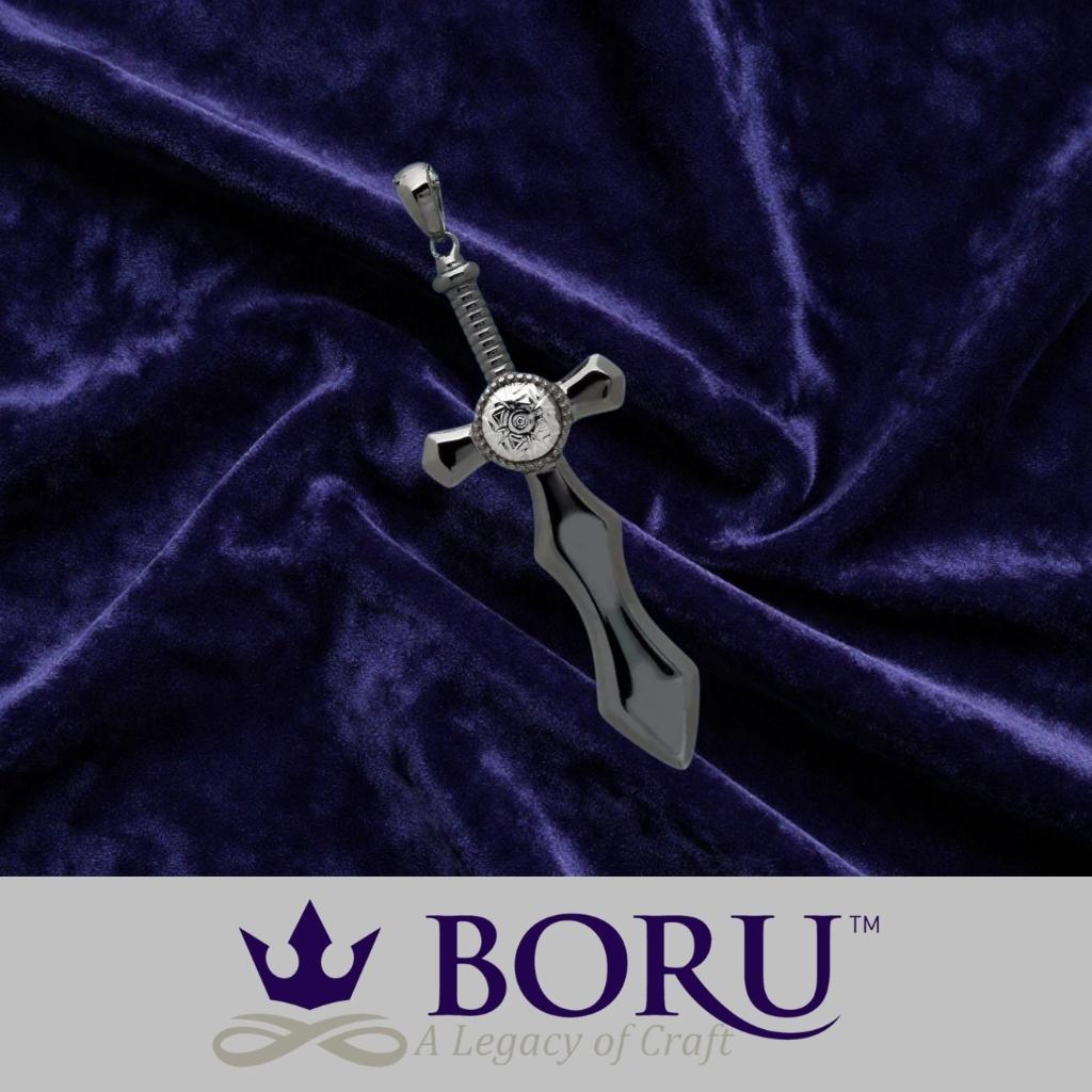 Sterling Silver and Black Rhodium Nuada Sword Necklace- Large