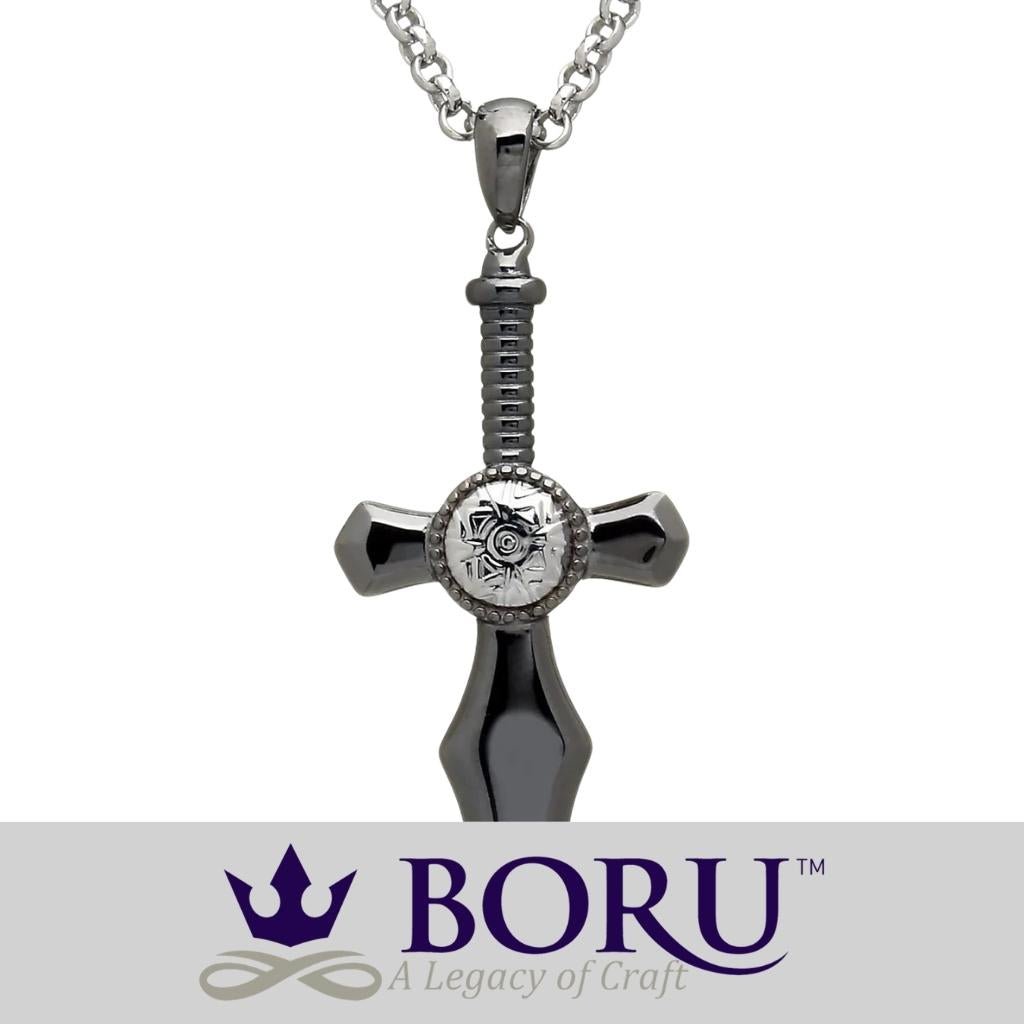 Sterling Silver and Black Rhodium Nuada Sword Necklace- Large
