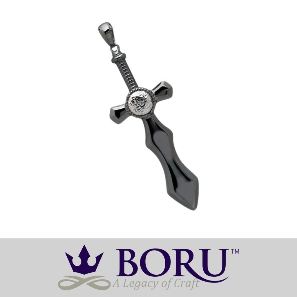 Sterling Silver and Black Rhodium Nuada Sword Necklace- Large