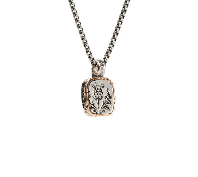 Sterling Silver and Bronze Scottish Thistle Necklace - Small - The Celtic Gift Store - Necklaces