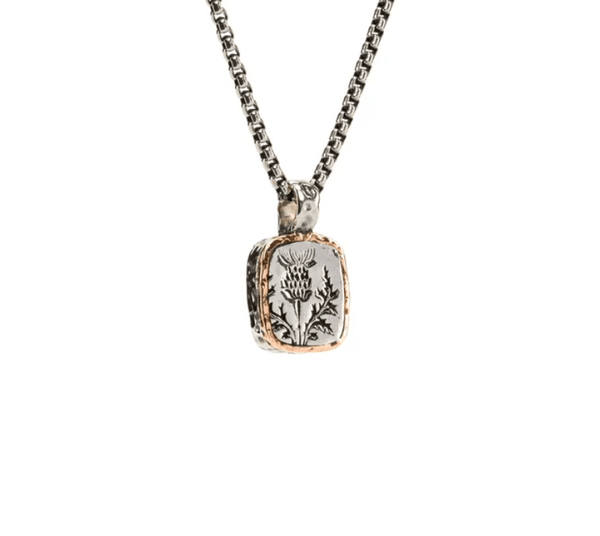 Sterling Silver and Bronze Scottish Thistle Necklace - Small - The Celtic Gift Store - Necklaces
