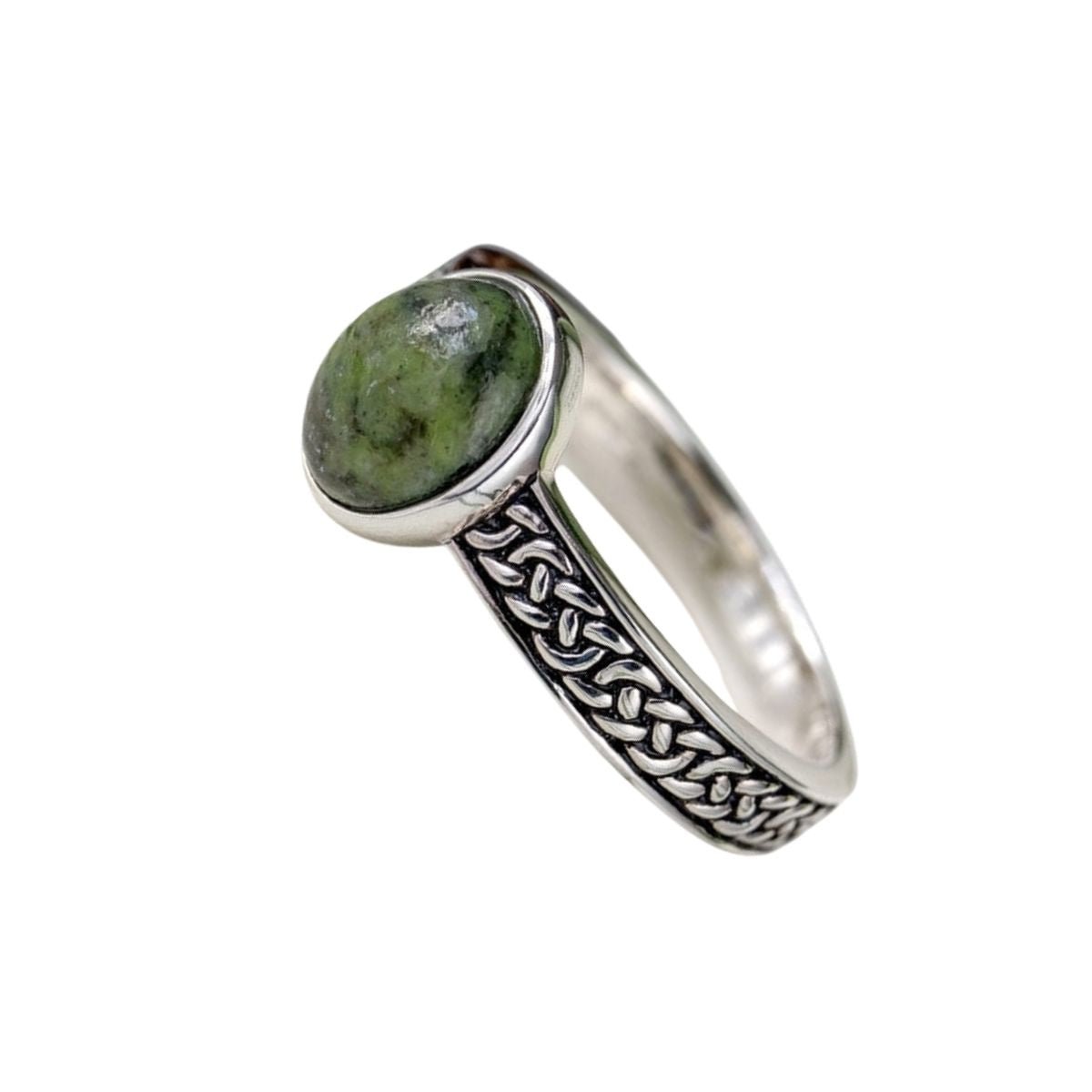 Sterling Silver and Connemara Marble Celtic Knot Ring