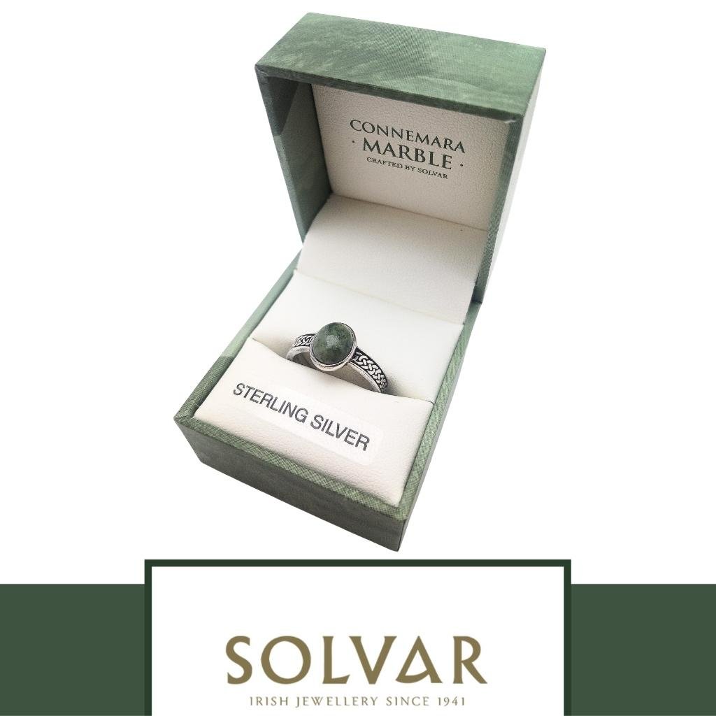 Sterling Silver and Connemara Marble Celtic Knot Ring