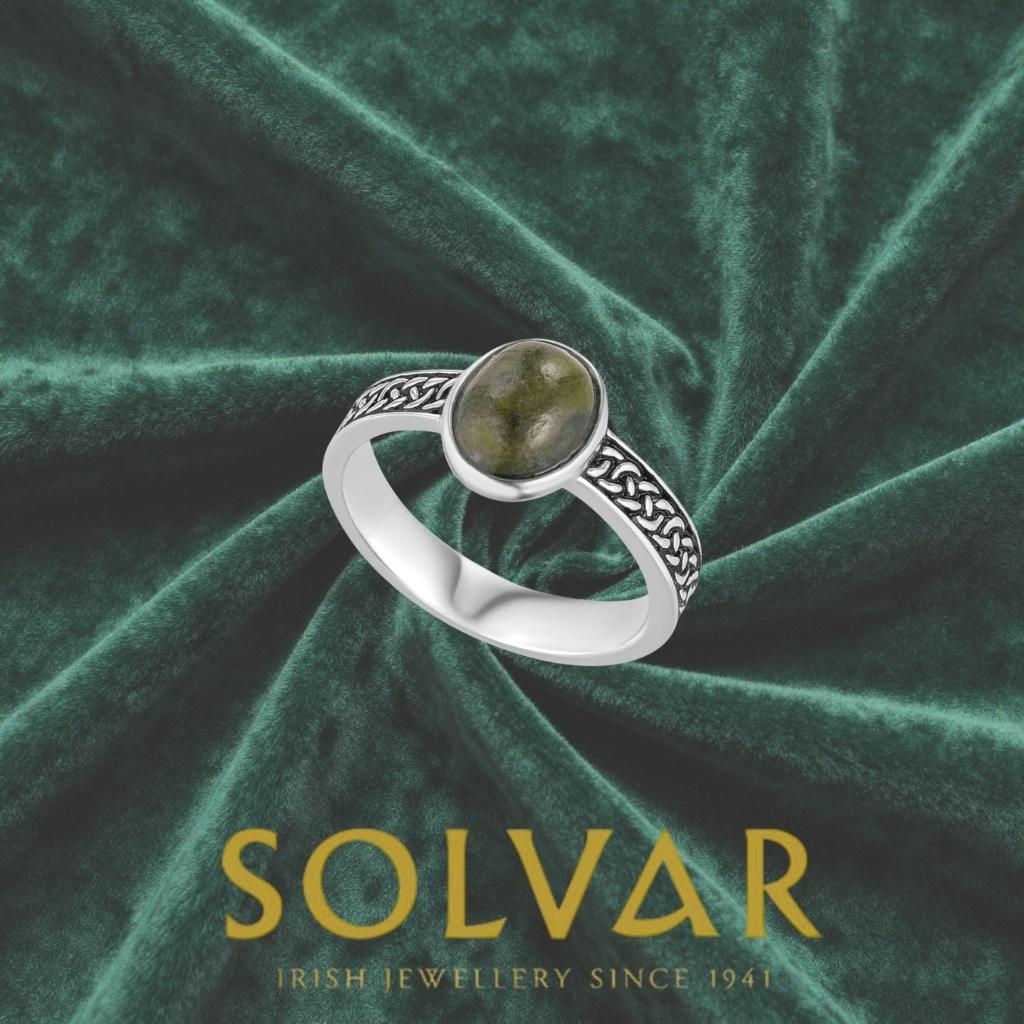 Sterling Silver and Connemara Marble Celtic Knot Ring
