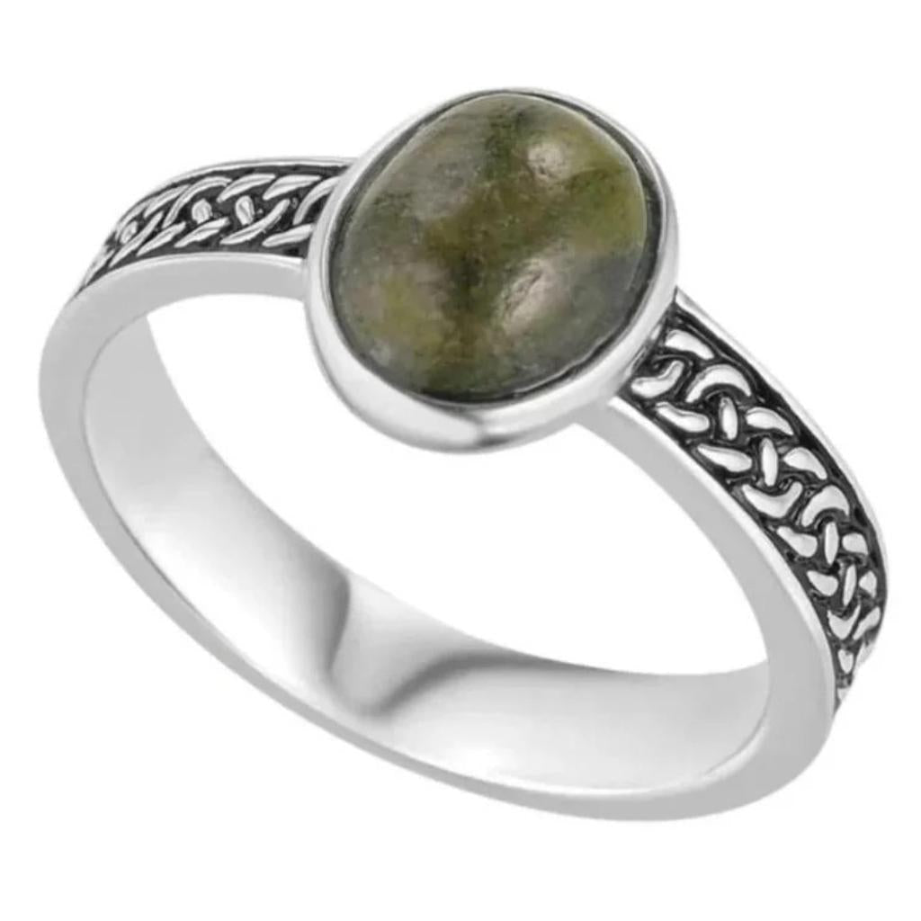 Sterling Silver and Connemara Marble Celtic Knot Ring