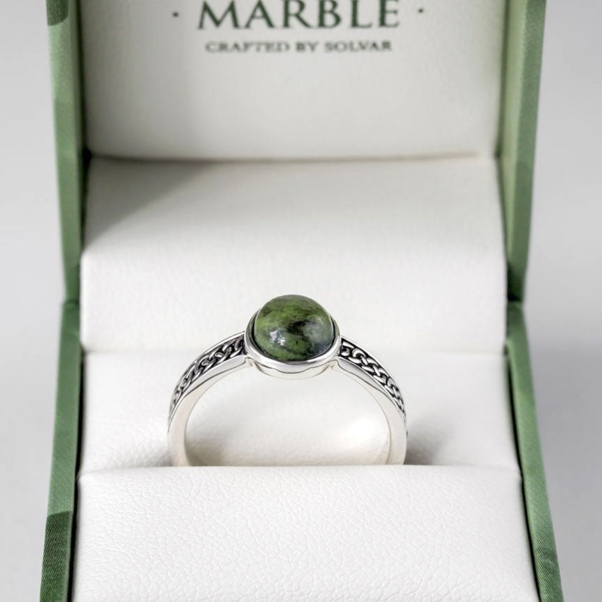 Sterling Silver and Connemara Marble Celtic Knot Ring