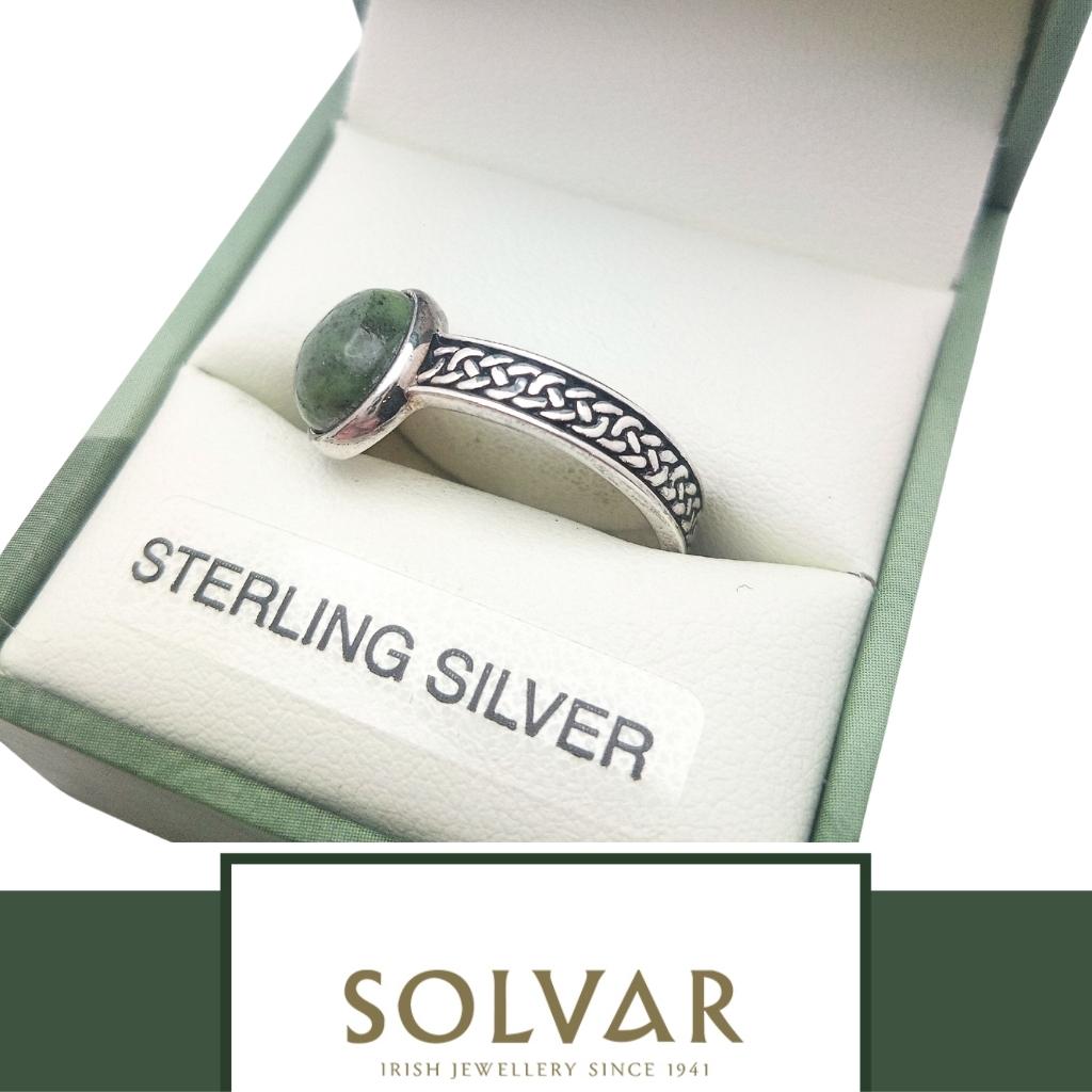 Sterling Silver and Connemara Marble Celtic Knot Ring