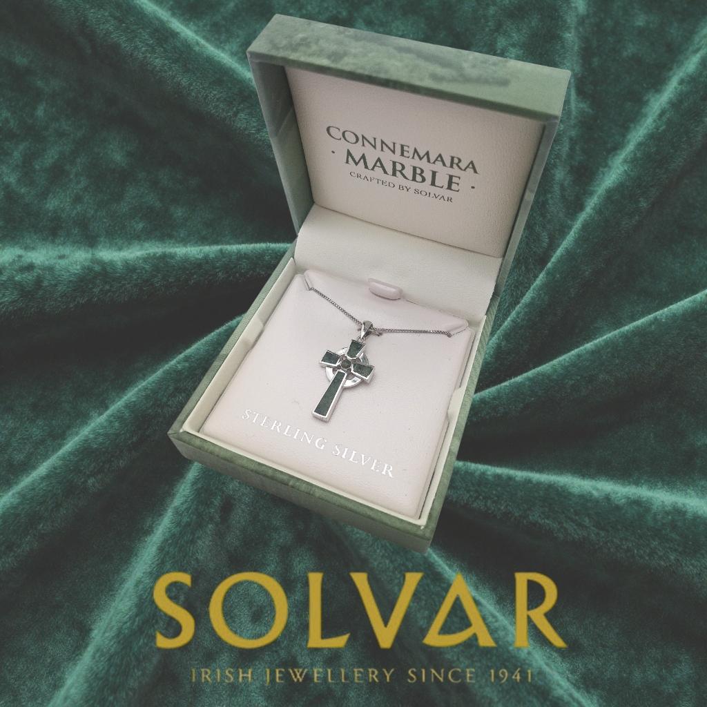 Sterling Silver and Connemara Marble Small Celtic Cross