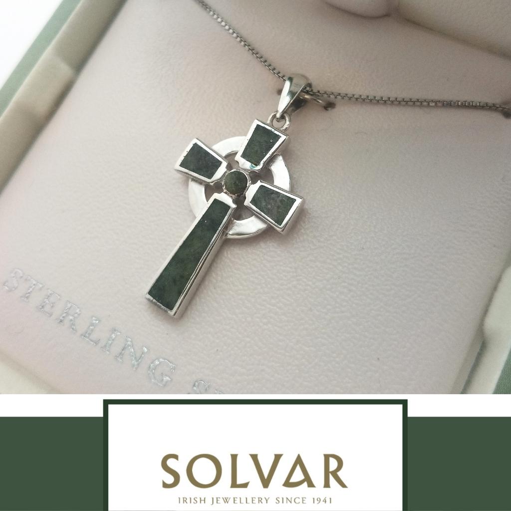 Sterling Silver and Connemara Marble Small Celtic Cross