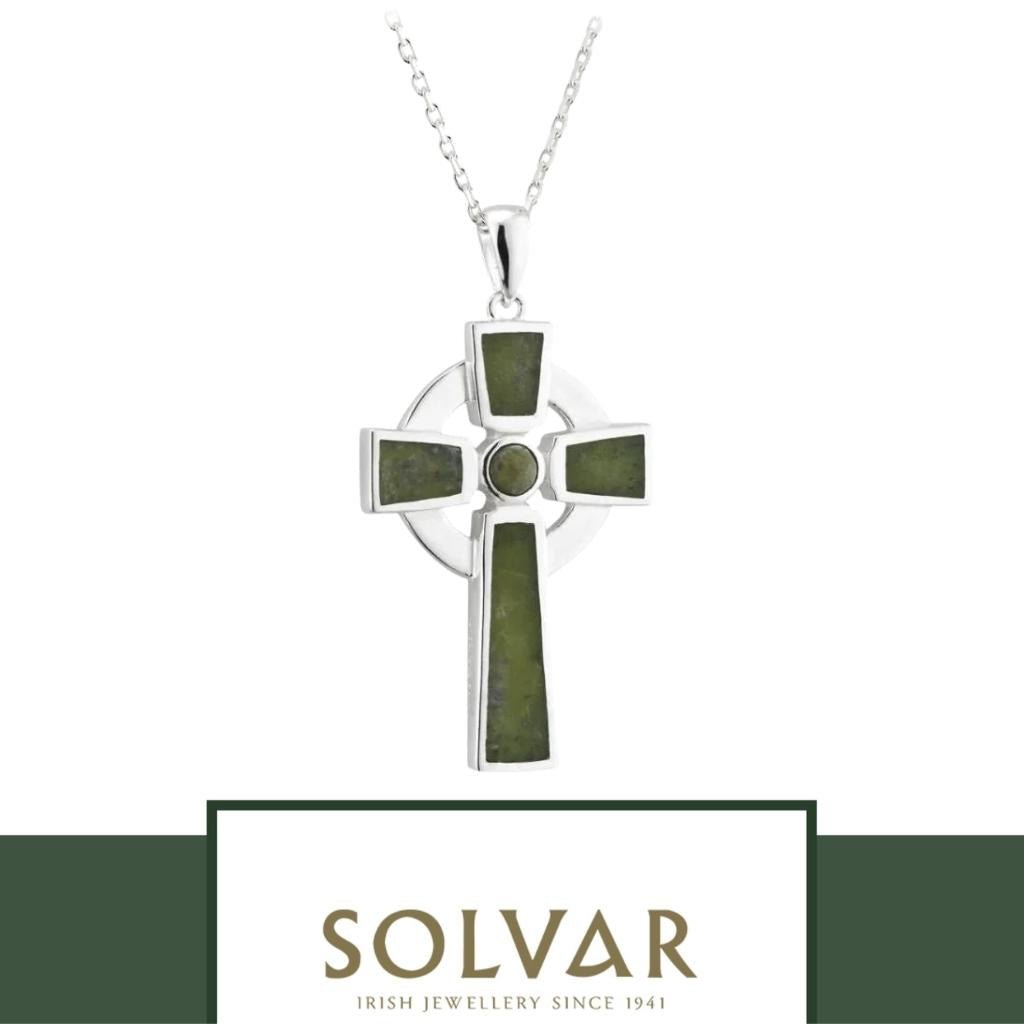 Sterling Silver and Connemara Marble Small Celtic Cross