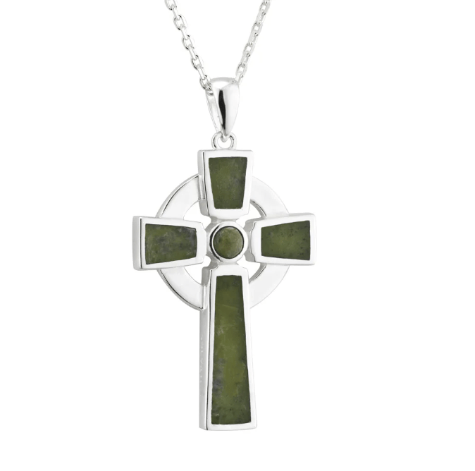 Sterling Silver and Connemara Marble Small Celtic Cross - The Celtic Gift Store - Necklaces